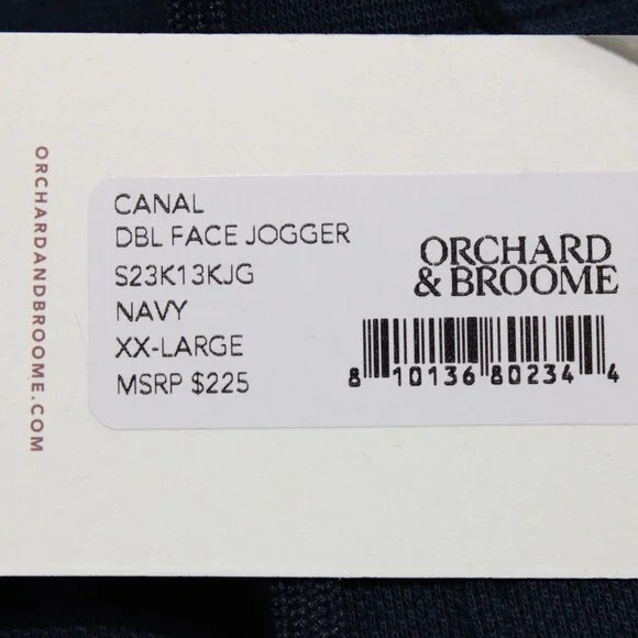Orchard & Broome NWT Joggers / Sweatpants Size XXL Canal Navy Blue Cotton Blend